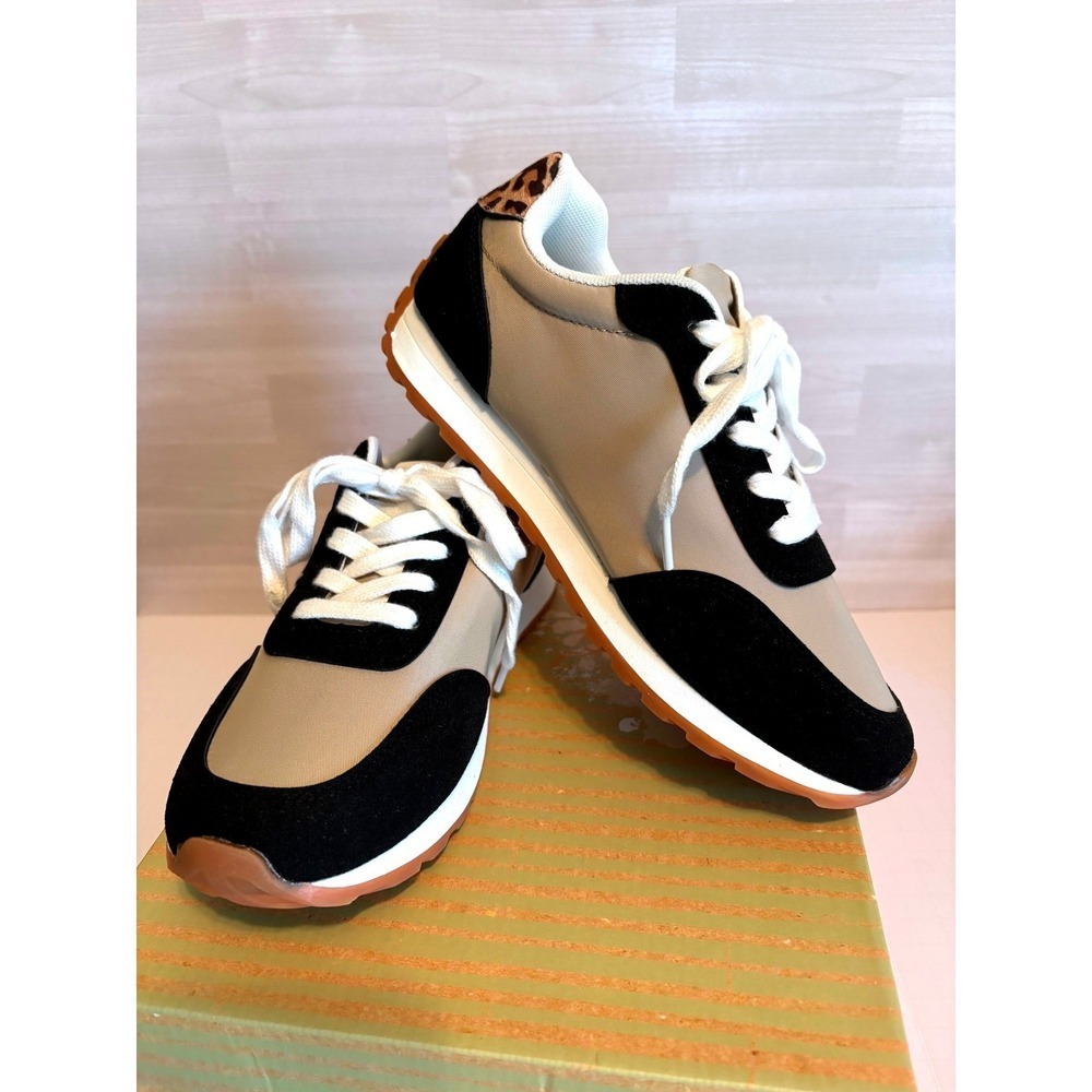 Very G Women Sneakers Joel Size 7.5 Black Leopard Tan Lace Up Fashion Shoes NEW - Picture 2 of 13